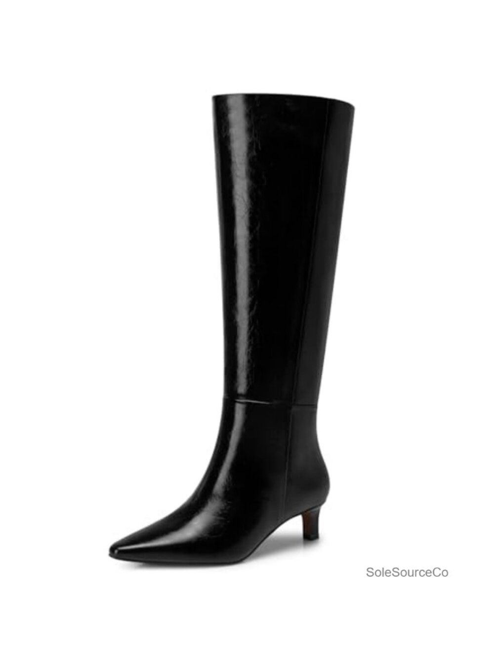 Womens Knee High Boots Kitten Heel Wide Calf PU Leather Comfortable Tall Boots